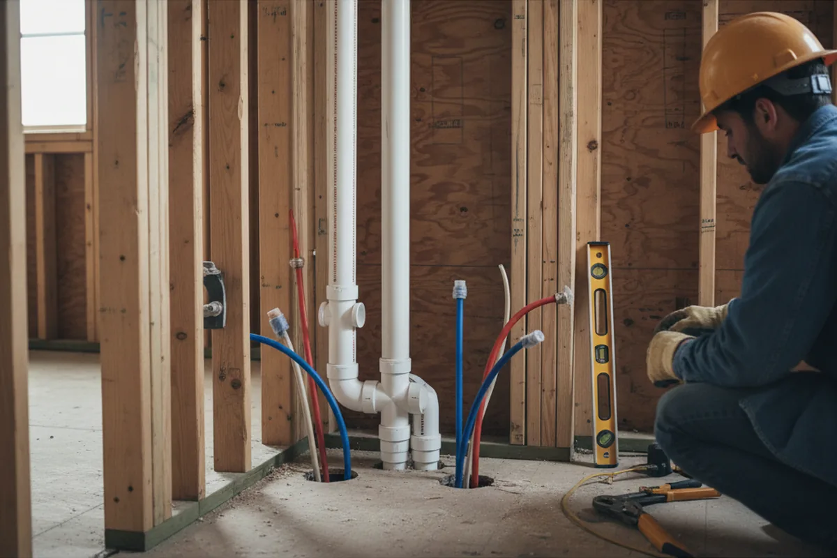 Drain and supply rough-in during Leak Detection in Norwell